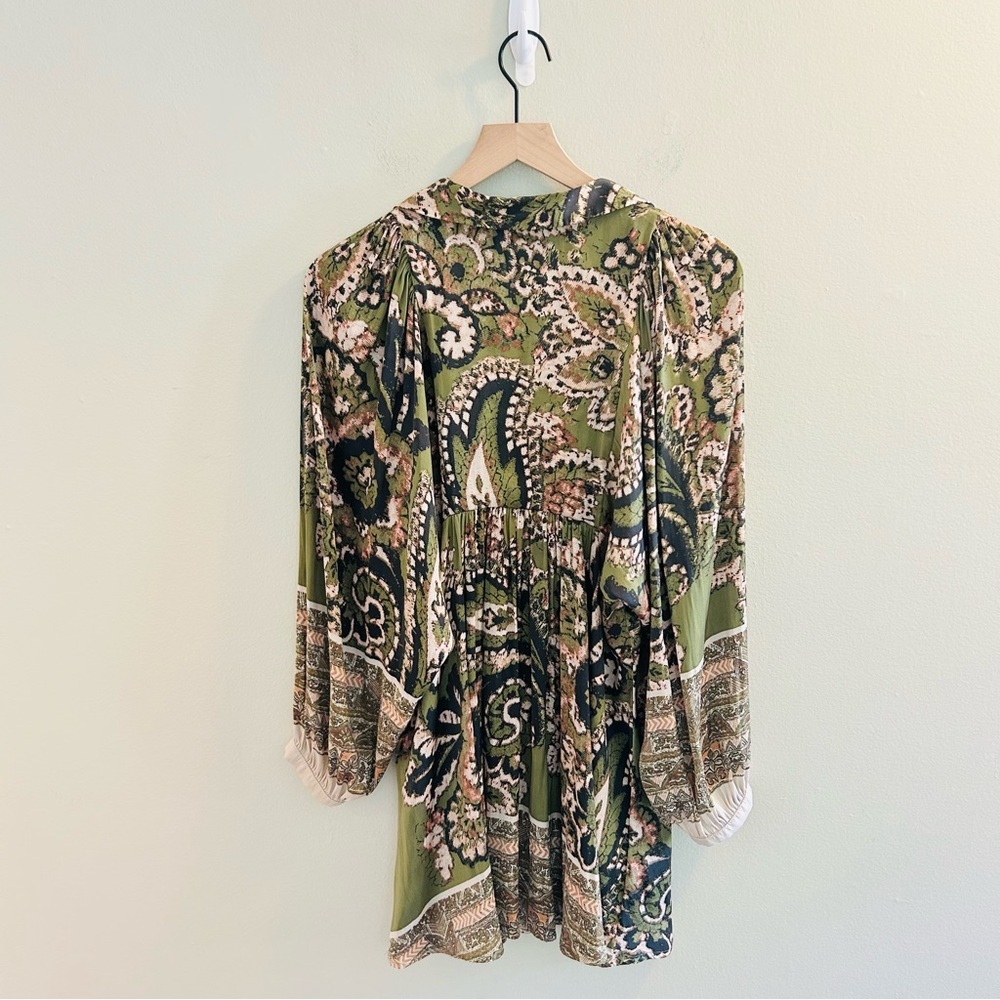 Free People Say You Love Me Mini Shirt Dress Size Small Green Boho Peasant Fall - Picture 8 of 11